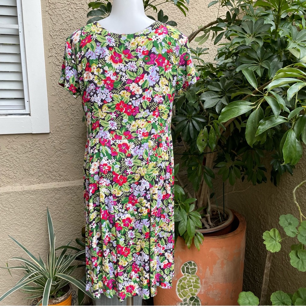 Vintage 80’s bright multicolored rayon oversized midi dress